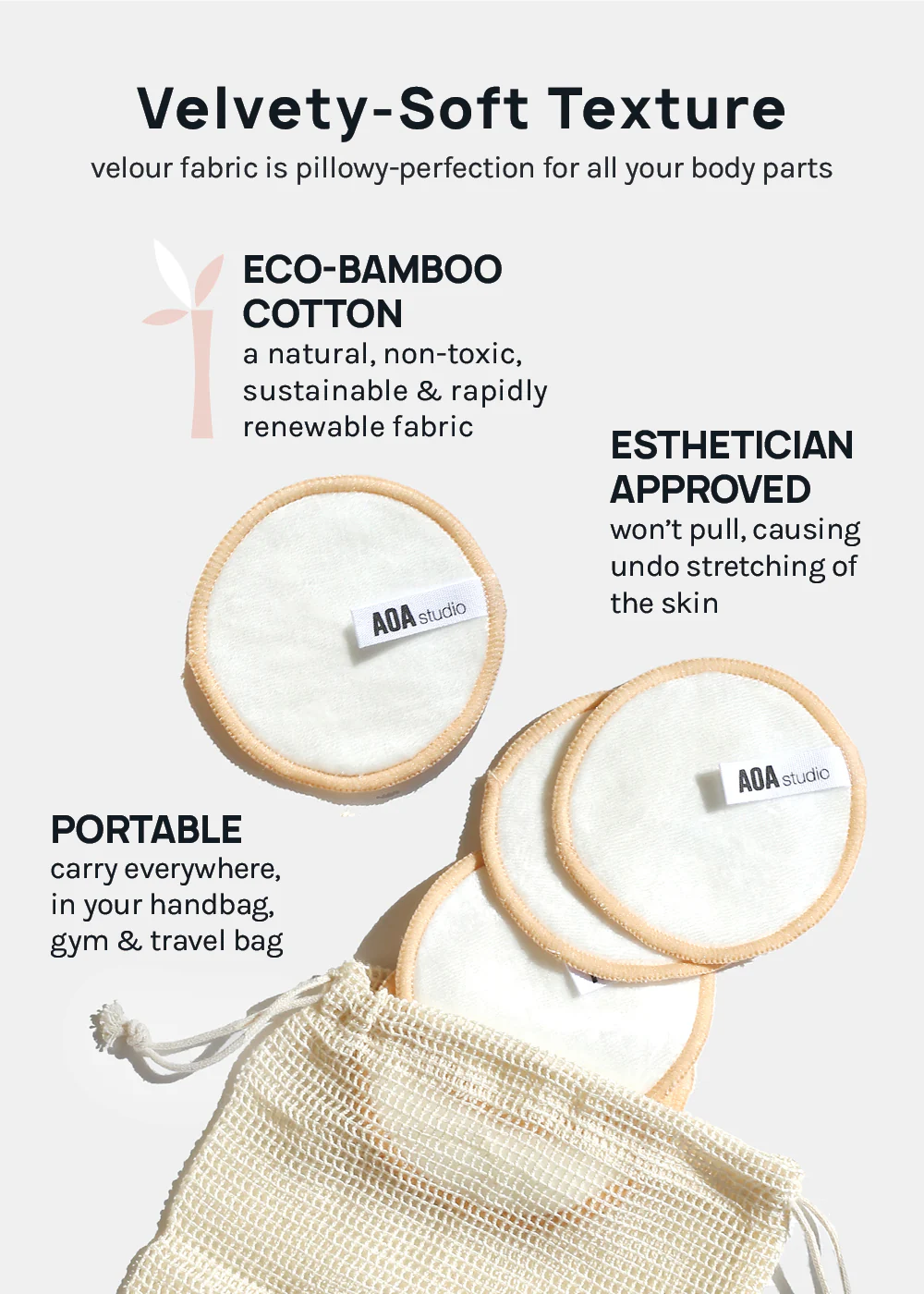 AOA Velvet Bamboo Reusable Makeup Pads - Image 5
