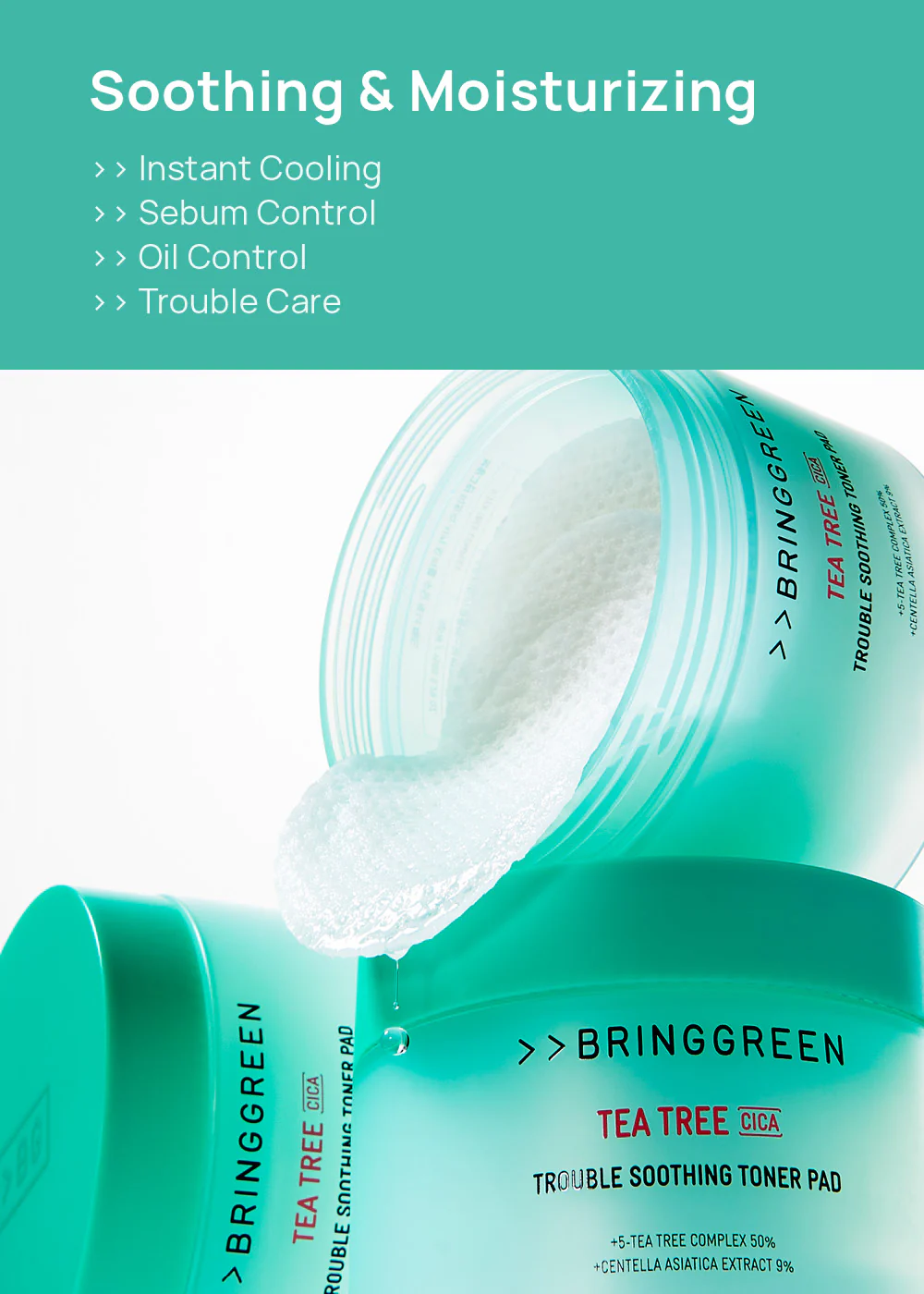 BRINGGREEN Tea Tree Cica Soothing Toner Pad (90 Pads) - Image 3